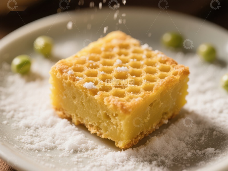 高清大图下载【趣麦麦图】蜂巢蛋糕撒糖粉特写