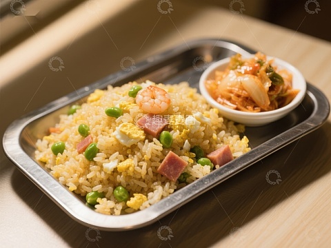 美味炒饭配泡菜小碟