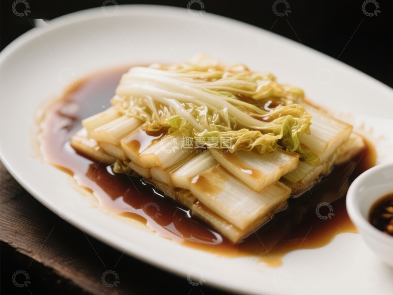 高清大图下载【趣麦麦图】清蒸白菜配酱油，简约美味