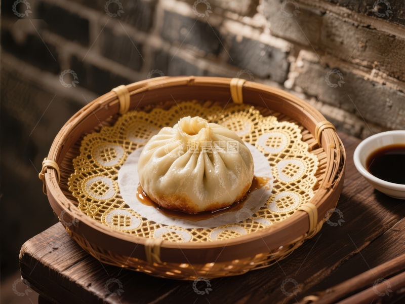 高清大图下载【趣麦麦图】竹篮中的美味小笼包