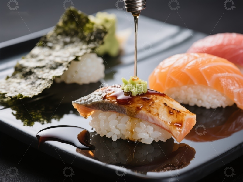 高清大图下载【趣麦麦图】精致寿司配酱油滴落