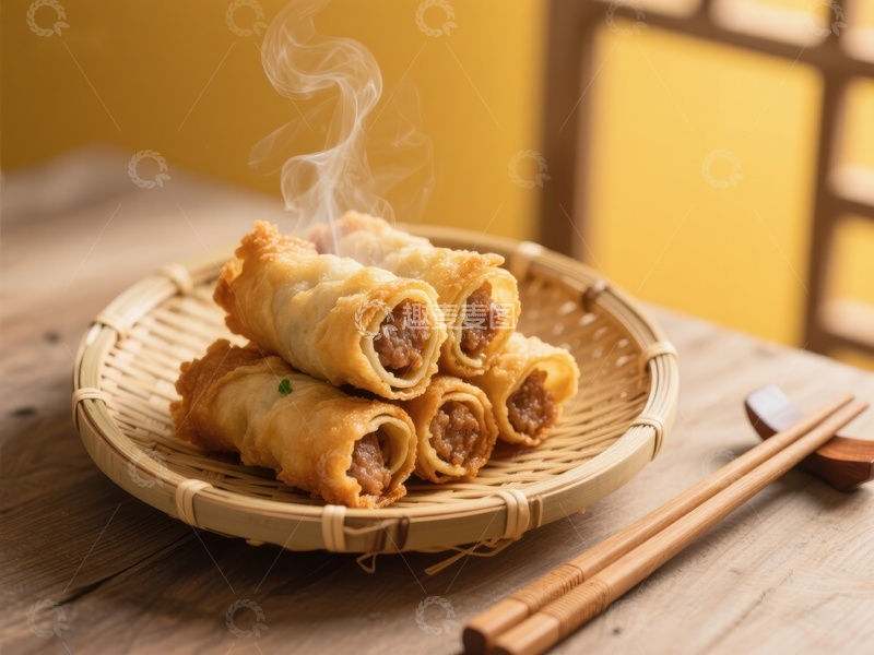 高清大图下载【趣麦麦图】热腾腾的春卷，传统美食