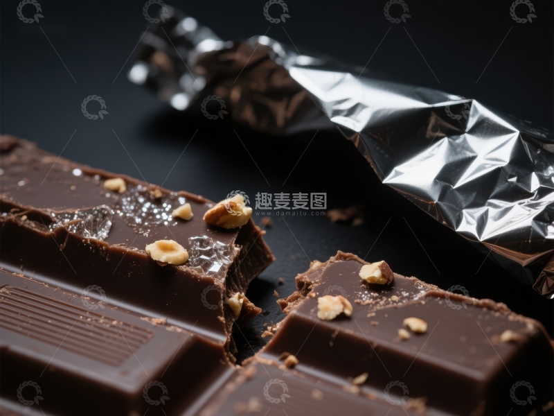 高清大图下载【趣麦麦图】巧克力棒与碎坚果的特写