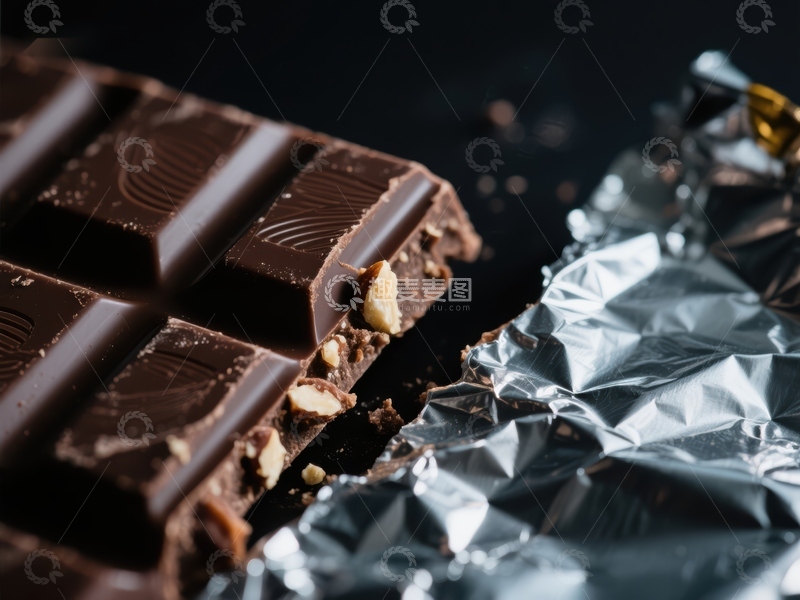 高清大图下载【趣麦麦图】巧克力块与锡纸的特写
