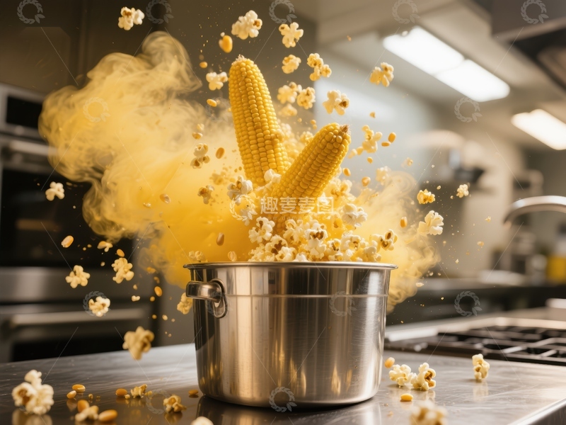 高清大图下载【趣麦麦图】爆米花与玉米在锅中迸发瞬间