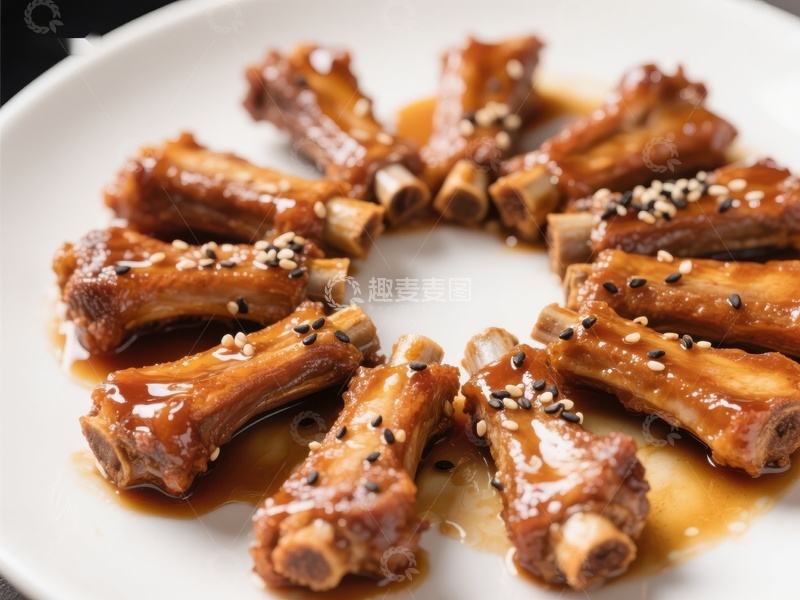 高清大图下载【趣麦麦图】酱汁排骨，撒芝麻点缀