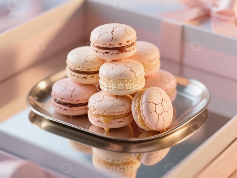 高清大图下载【趣麦麦图】精致马卡龙堆叠于金色托盘