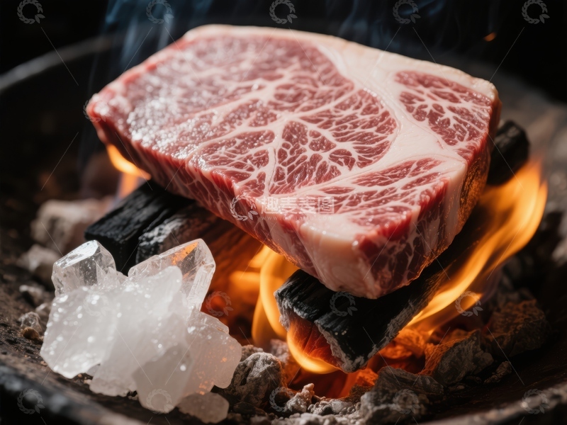 高清大图下载【趣麦麦图】火焰上烤制的大理石纹牛肉
