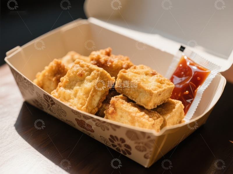 高清大图下载【趣麦麦图】金黄酥脆的豆腐块配番茄酱