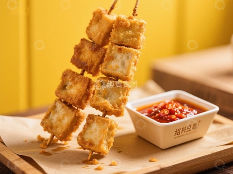 金黄豆腐串配辣椒酱