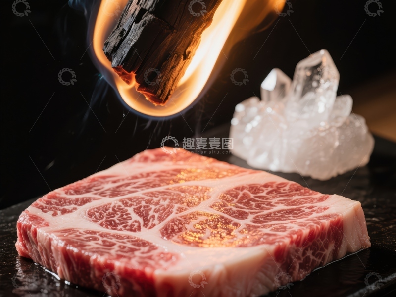 高清大图下载【趣麦麦图】火焰炙烤的雪花牛肉