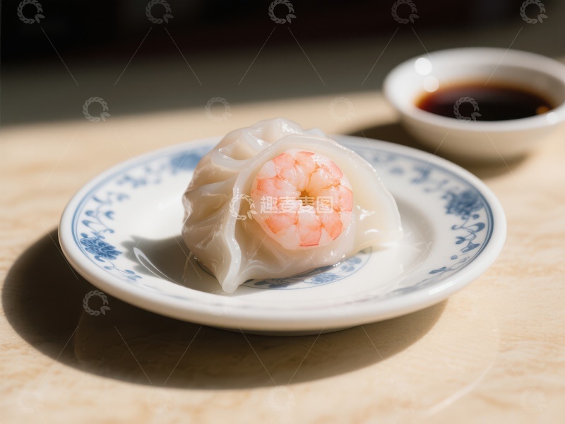 高清大图下载【趣麦麦图】晶莹剔透的虾饺配酱油碟