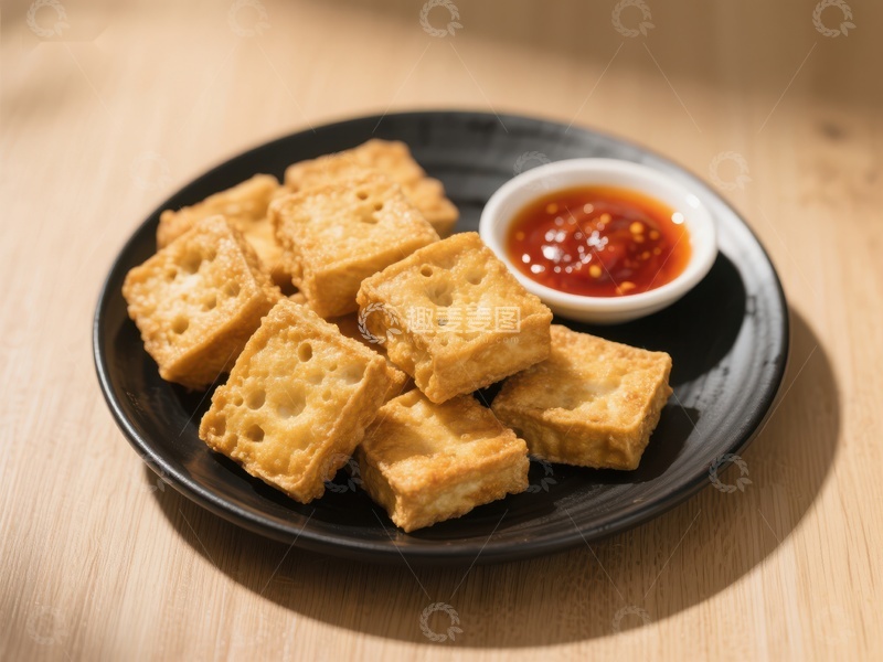 高清大图下载【趣麦麦图】金黄酥脆豆腐配辣椒酱