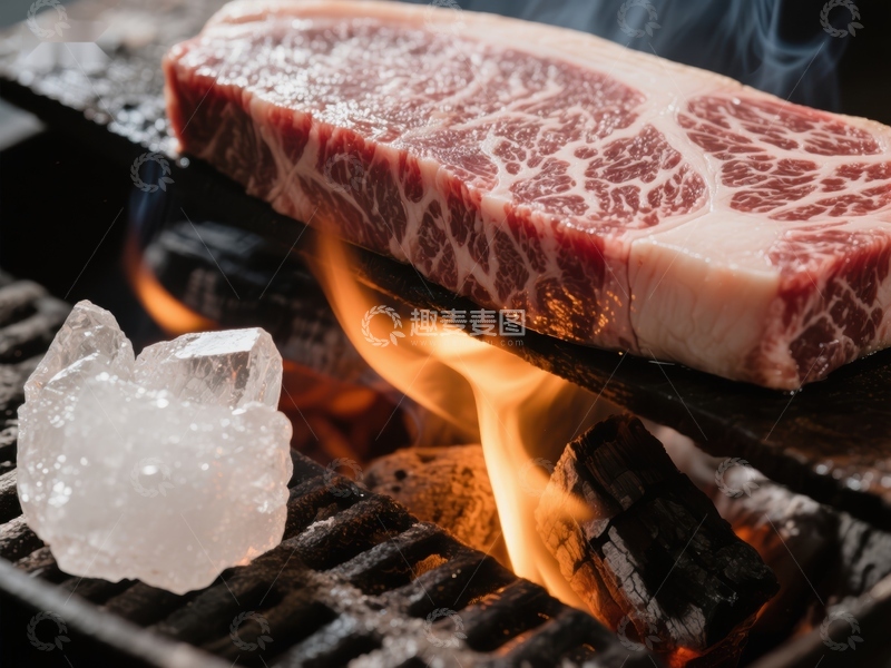 高清大图下载【趣麦麦图】火焰上烤制的大理石纹牛肉