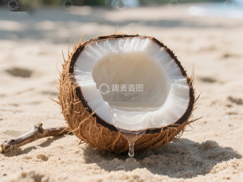 高清大图下载【趣麦麦图】沙滩上的椰子半壳