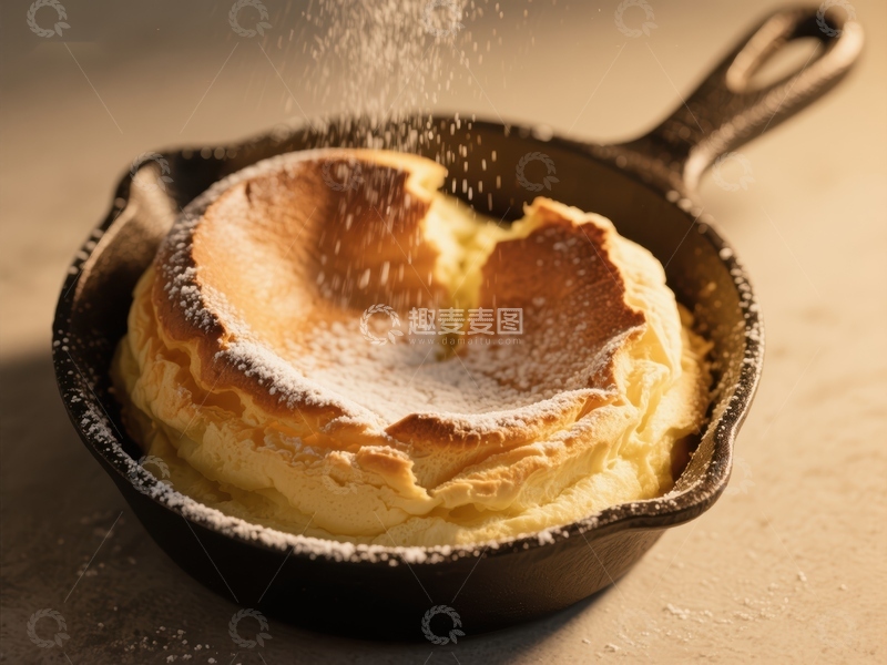 高清大图下载【趣麦麦图】铸铁锅中的松饼撒上糖粉