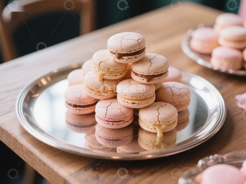 高清大图下载【趣麦麦图】精致马卡龙堆叠于银盘之上