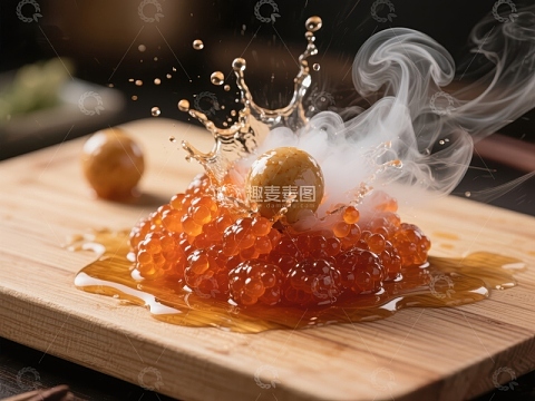 鱼子酱与液体碰撞瞬间