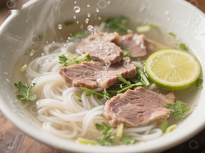 热腾腾的牛肉米粉汤