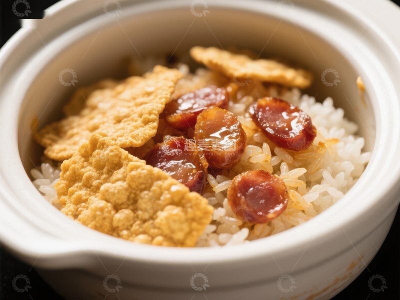 高清大图下载【趣麦麦图】腊味煲仔饭，金黄锅巴香