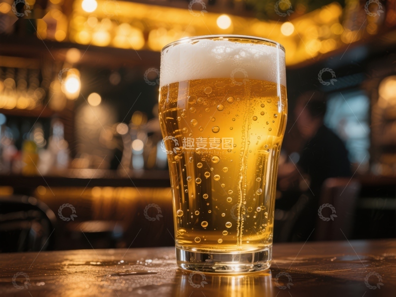 高清大图下载【趣麦麦图】酒吧桌上的一杯泡沫啤酒