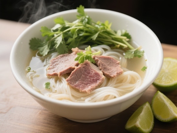 热腾腾的越南河粉配青柠
