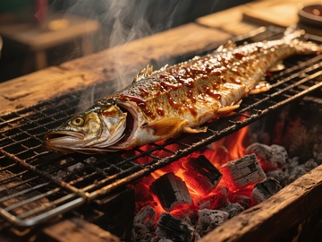 炭火烤鱼，香气四溢