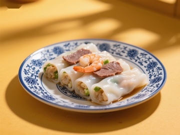 美味肠粉，虾仁牛肉搭配