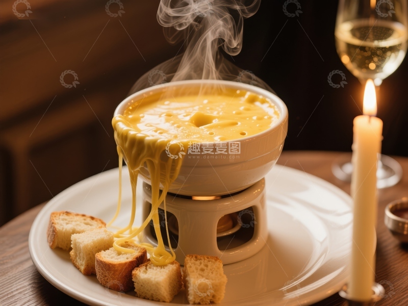 高清大图下载【趣麦麦图】热气腾腾的奶酪火锅配面包