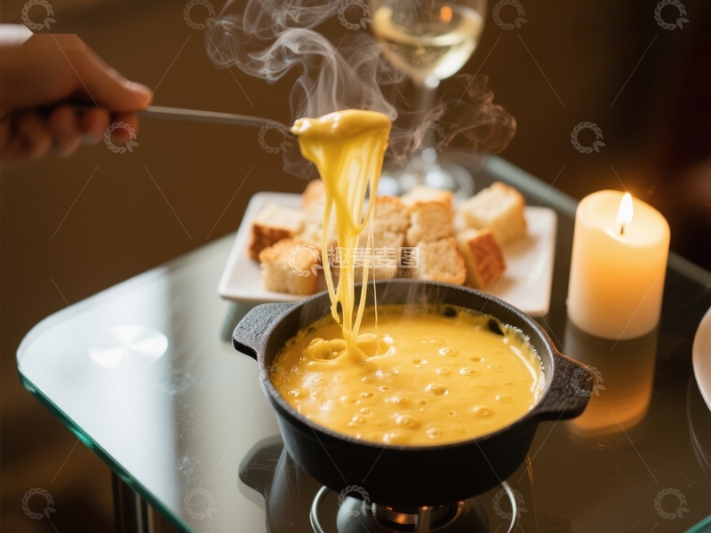 高清大图下载【趣麦麦图】热气腾腾的奶酪火锅