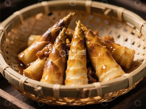 竹篮中的腌制笋尖