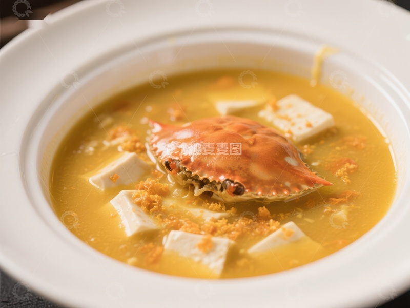 高清大图下载【趣麦麦图】蟹黄豆腐汤，鲜美浓郁