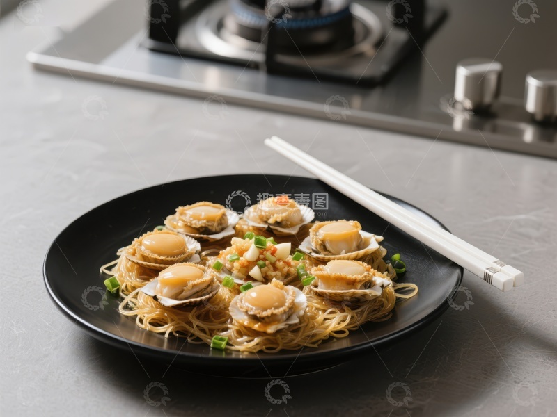 高清大图下载【趣麦麦图】鲍鱼炒面，精致美味的中式料理