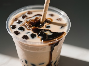 珍珠奶茶特写，浓郁奶香与黑糖风味