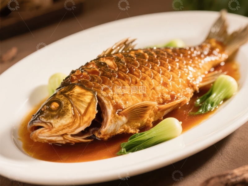 高清大图下载【趣麦麦图】红烧鲤鱼，色泽金黄诱人