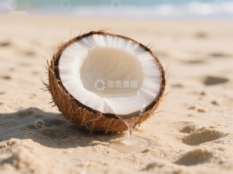 高清大图下载【趣麦麦图】沙滩上的椰子半壳