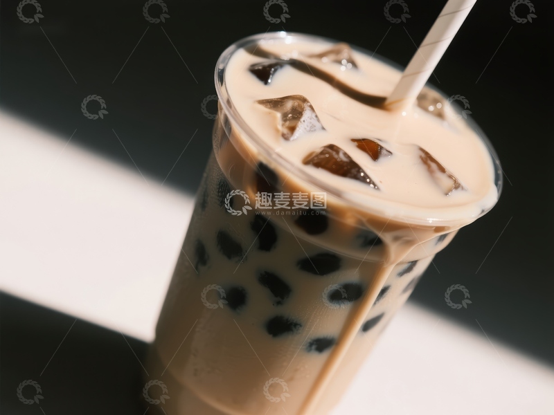 高清大图下载【趣麦麦图】珍珠奶茶特写，阳光洒落