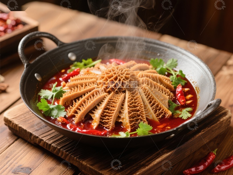 高清大图下载【趣麦麦图】麻辣毛肚锅，热气腾腾的美食