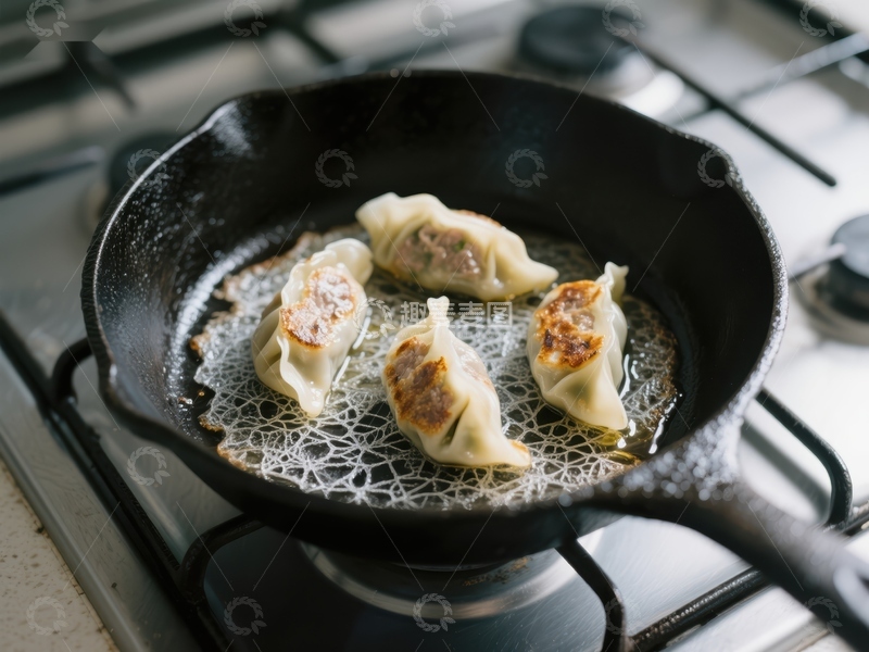 高清大图下载【趣麦麦图】锅中煎制的饺子