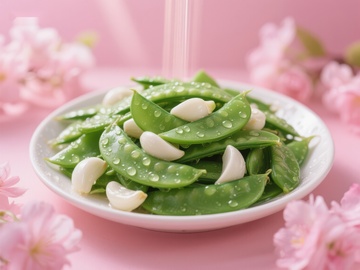 清新的荷兰豆与蒜瓣