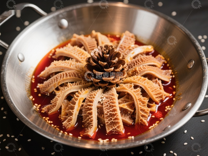 高清大图下载【趣麦麦图】麻辣毛肚锅，松果点缀