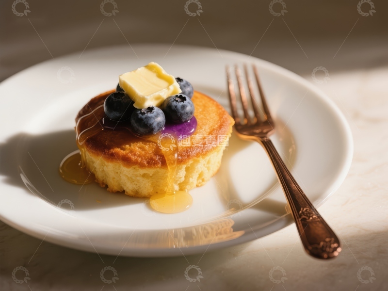 高清大图下载【趣麦麦图】蓝莓煎饼配黄油和蜂蜜