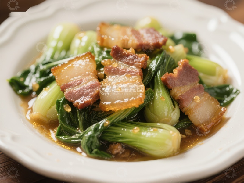 高清大图下载【趣麦麦图】炒青菜配五花肉