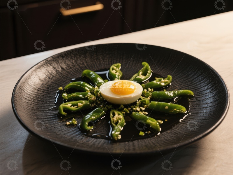 高清大图下载【趣麦麦图】青椒配蛋黄的创意料理