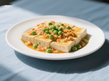 美味豆腐配青豆与酱料