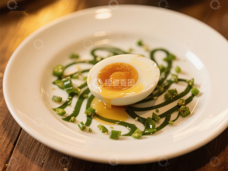 高清大图下载【趣麦麦图】精致摆盘的半熟蛋配青葱