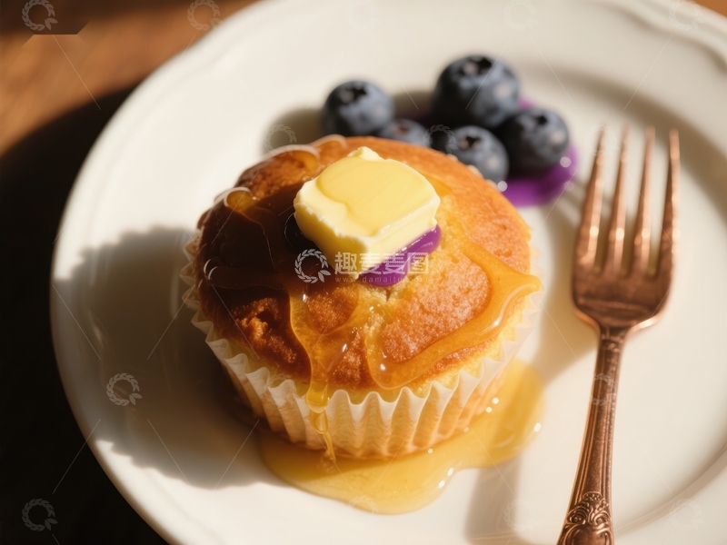高清大图下载【趣麦麦图】蓝莓配蜂蜜黄油纸杯蛋糕