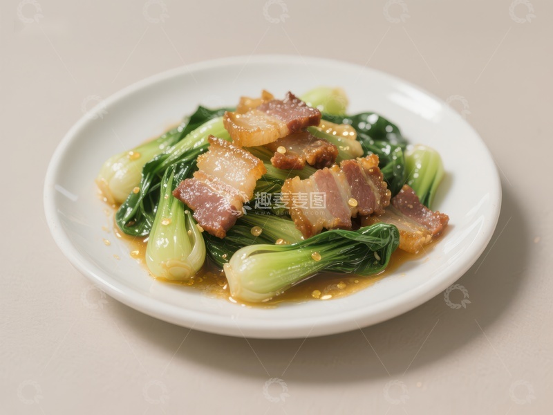 高清大图下载【趣麦麦图】炒小白菜配五花肉