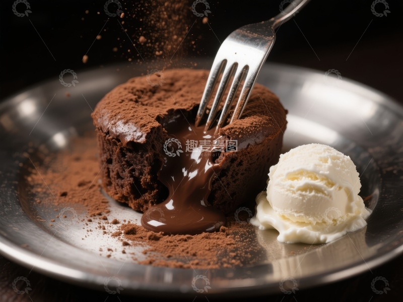 高清大图下载【趣麦麦图】巧克力熔岩蛋糕配冰淇淋