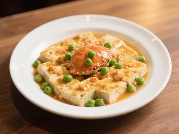蟹黄豆腐配青豆美食